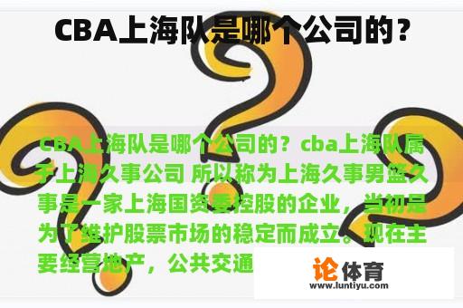 CBA上海队是哪个公司的？