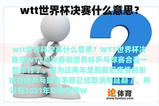 wtt世界杯决赛什么意思？