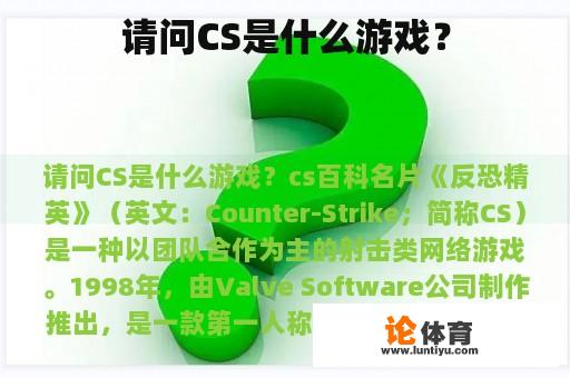 请问CS是什么游戏？