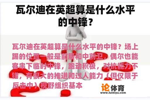 瓦尔迪在英超算是什么水平的中锋？