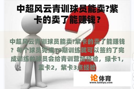 中超风云青训球员能卖?紫卡的卖了能赚钱？