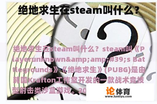 绝地求生在steam叫什么？