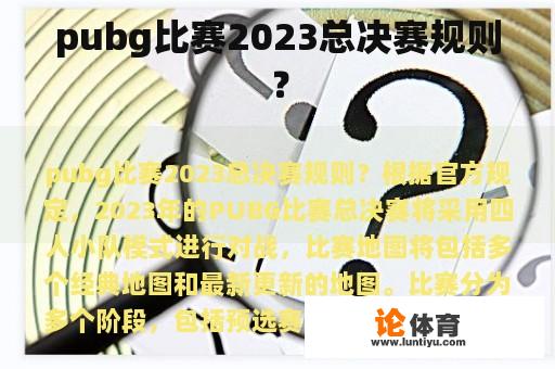 pubg比赛2023总决赛规则？