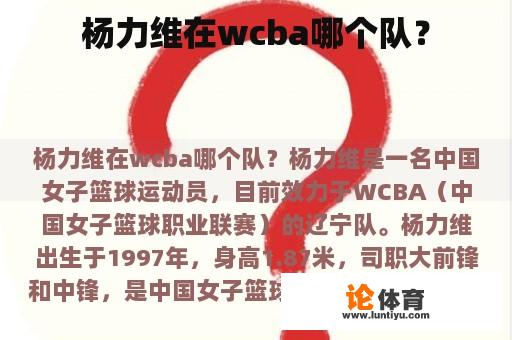 杨力维在wcba哪个队？