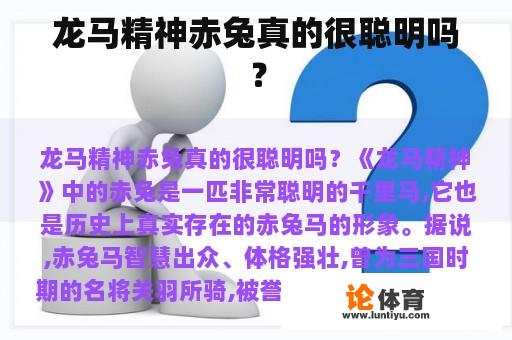 龙马精神赤兔真的很聪明吗？