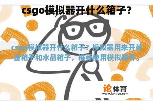 csgo模拟器开什么箱子？