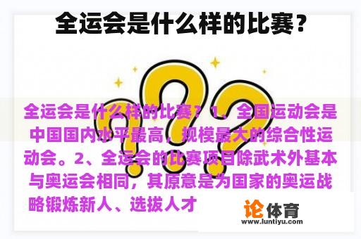 全运会是什么样的比赛？