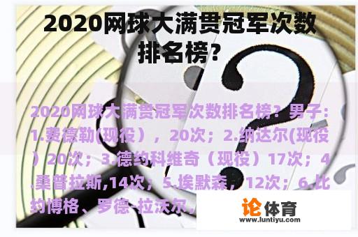 2020网球大满贯冠军次数排名榜？