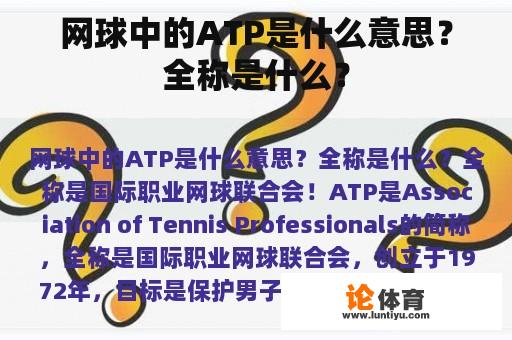 网球中的ATP是什么意思？全称是什么？