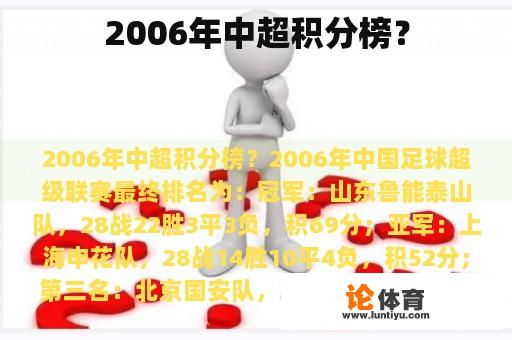 2006年中超积分榜？