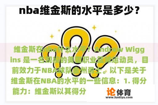 nba维金斯的水平是多少？