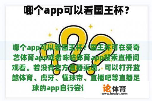 哪个app可以看国王杯？