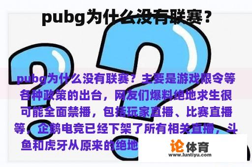 pubg为什么没有联赛？