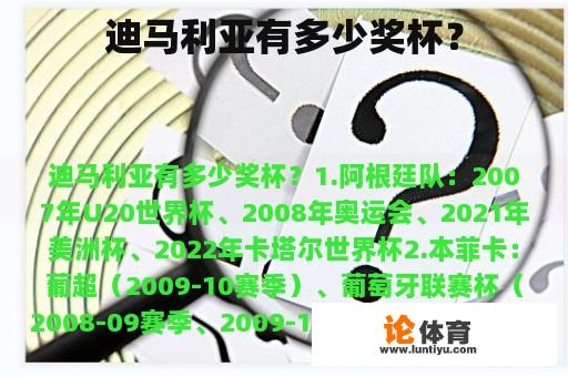 迪马利亚有多少奖杯？