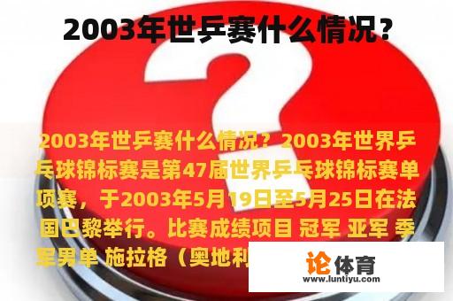 2003年世乒赛什么情况？