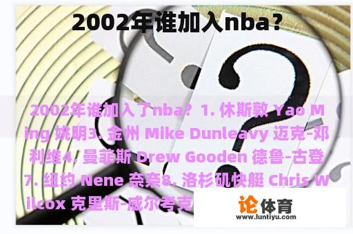 2002年谁加入nba？