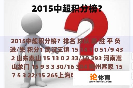 2015中超积分榜？