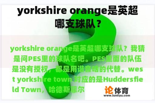 yorkshire orange是英超哪支球队？