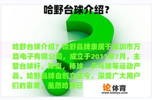 哈野台球介绍？