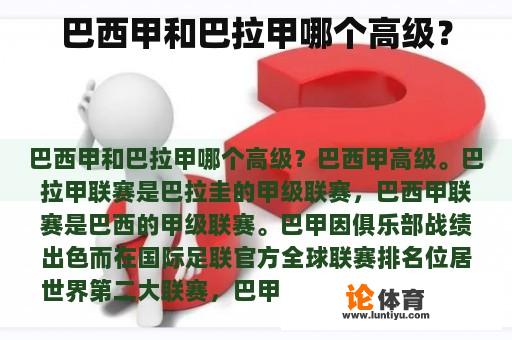 巴西甲和巴拉甲哪个高级？