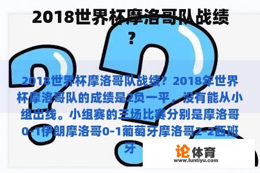 2018世界杯摩洛哥队战绩？