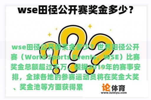 wse田径公开赛奖金多少？