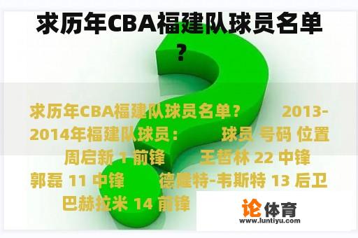 求历年CBA福建队球员名单？