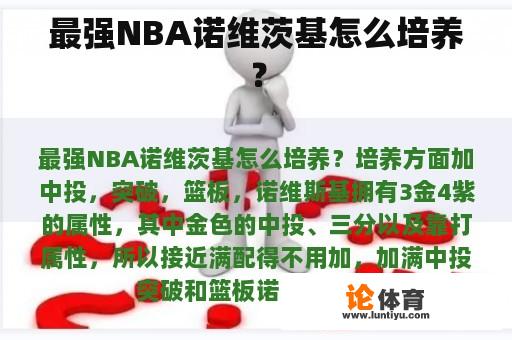 最强NBA诺维茨基怎么培养？