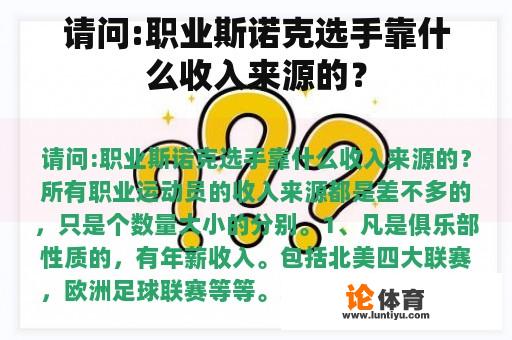 请问:职业斯诺克选手靠什么收入来源的？