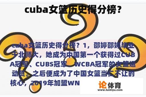 cuba女篮历史得分榜？