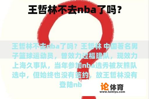 王哲林不去nba了吗？