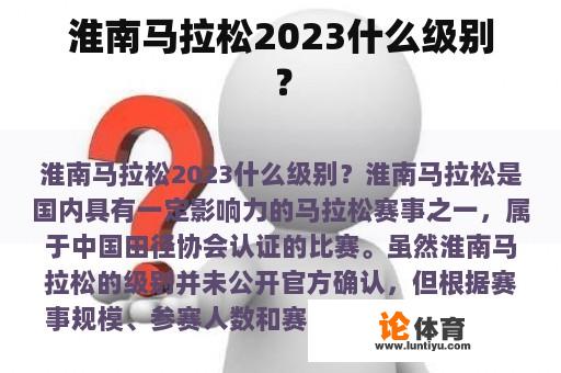 淮南马拉松2023什么级别？