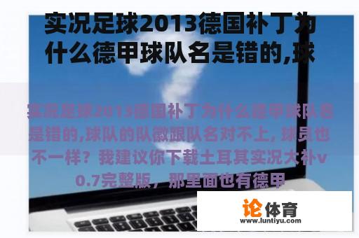 实况足球2013德国补丁为什么德甲球队名是错的,球队的队徽跟队名对不上, 球员也不一样？