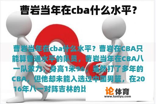 曹岩当年在cba什么水平？