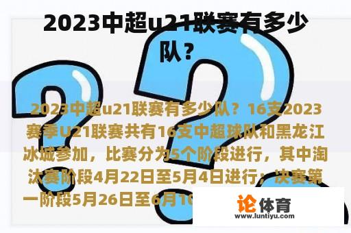 2023中超u21联赛有多少队？