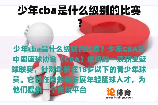 少年cba是什么级别的比赛? 少年cba是什么级别的比赛?