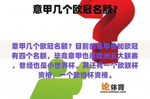 意甲几个欧冠名额？