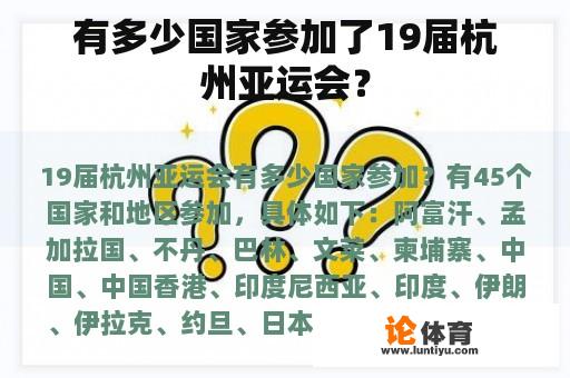 有多少国家参加了19届杭州亚运会？