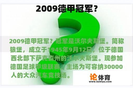 2009德甲冠军？