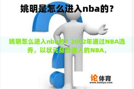 姚明是怎么进入nba的？