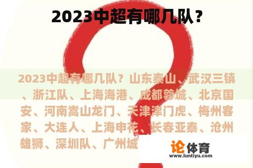 2023中超有哪几队？