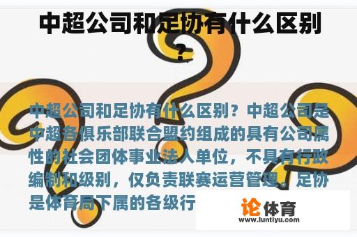 中超公司和足协有什么区别？