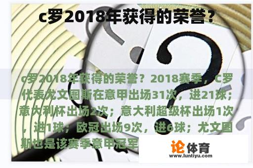 c罗2018年获得的荣誉？