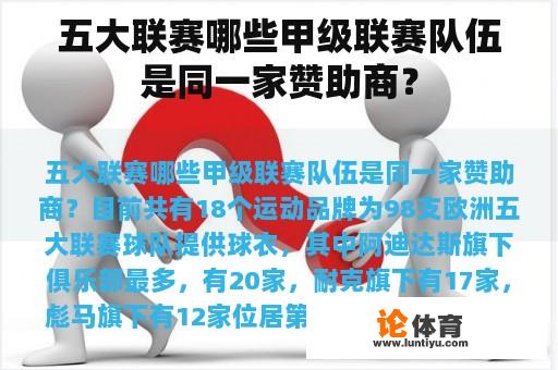 五大联赛哪些甲级联赛队伍是同一家赞助商？