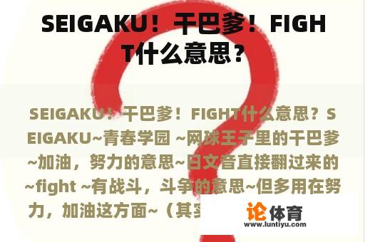 SEIGAKU！干巴爹！FIGHT什么意思？