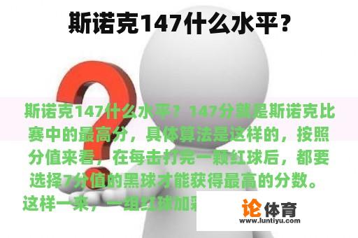 斯诺克147什么水平？