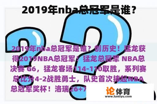 2019年nba总冠军是谁？