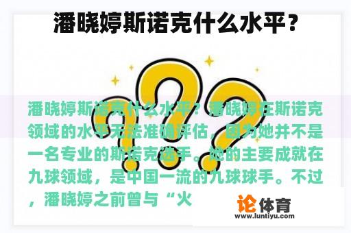 潘晓婷斯诺克什么水平？