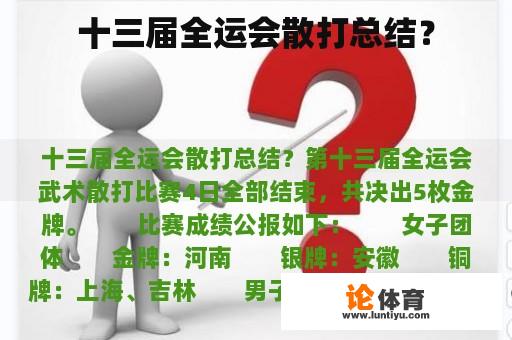 十三届全运会散打总结？