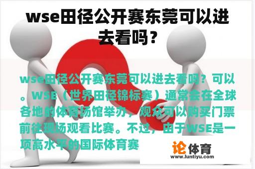 wse田径公开赛东莞可以进去看吗？